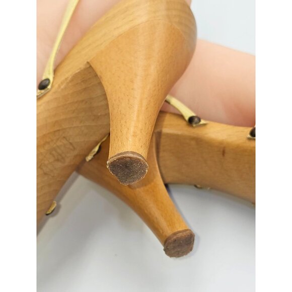 Moschino Women's Yellow Leather Ankle Strap Wooden Platform Sandal Sz 6 2694 - Picture 7 of 16